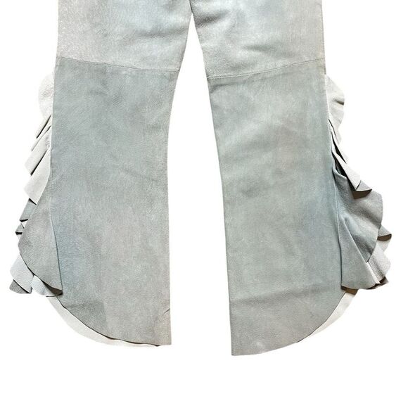 JAZMIN CHEBAR Suede Flared Pants with Ruffle Detail Light Green Size 3 - Picture 5 of 10